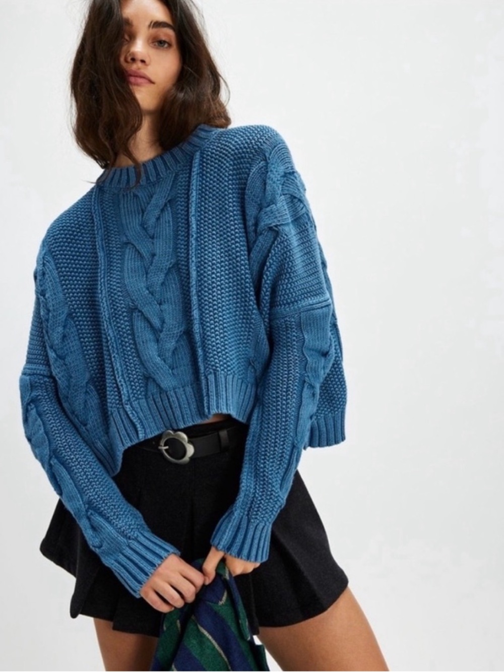 Free People In a Daze Blue Cable Knit Pullover Sweater - Picture 2 of 10